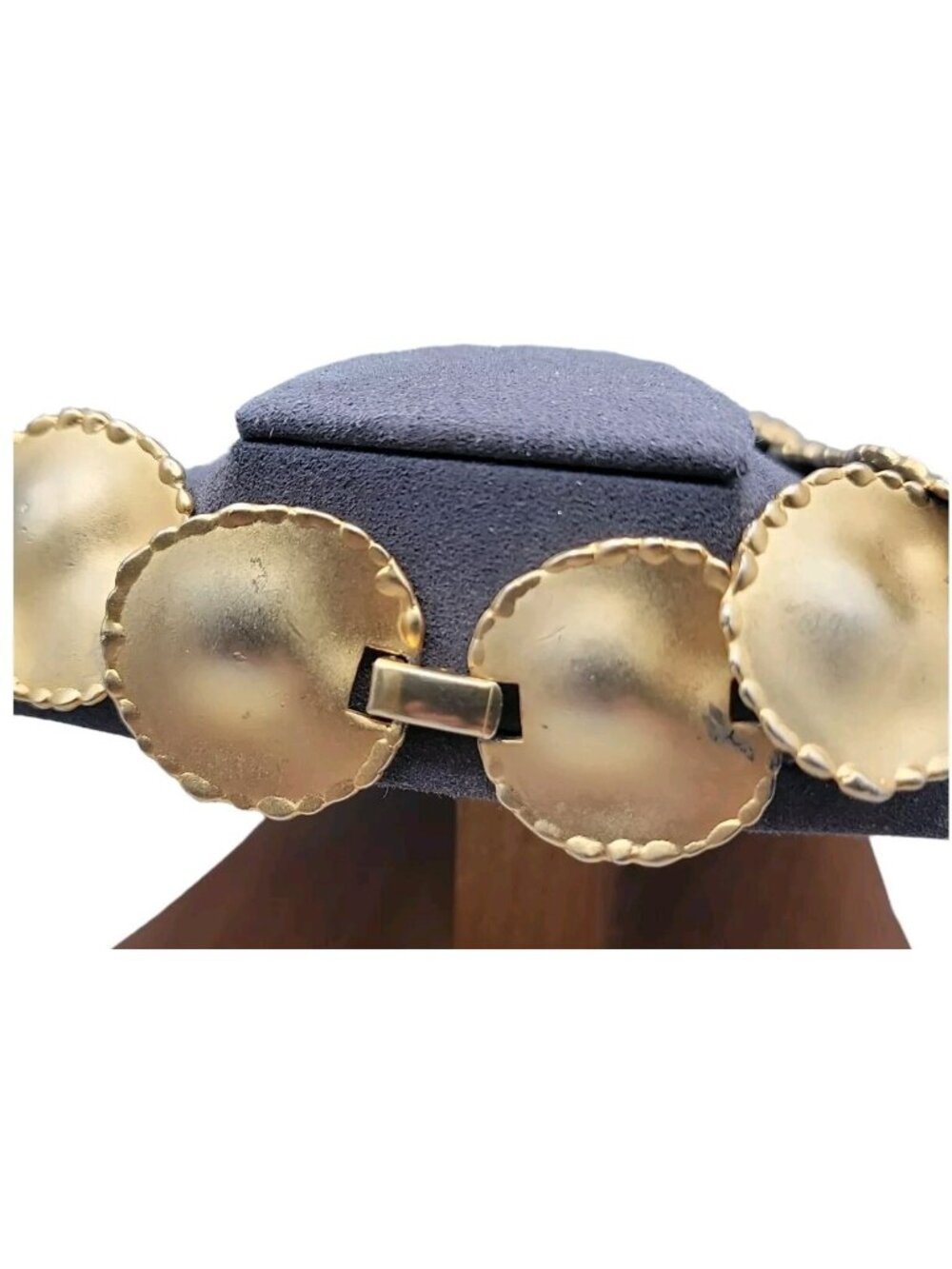 DESIGNER 1980s LARGE DISC Collar Vintage Statement Necklace 18" Matte Gold Tone - Picture 5 of 16